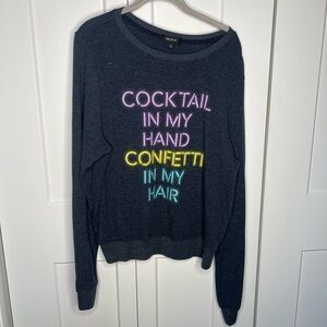 Wildfox Neon "Cocktail in my Hand Confetti in my Hair" Top Women’s Size Large